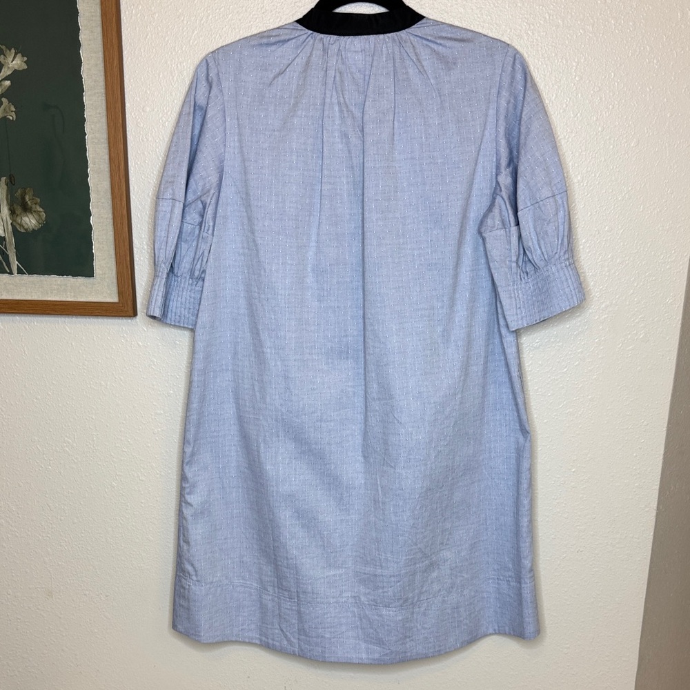 Pomander Place Blue Annalee Dress w Black Trim Babydoll Pleated Yoke Collar Puff - Picture 10 of 15